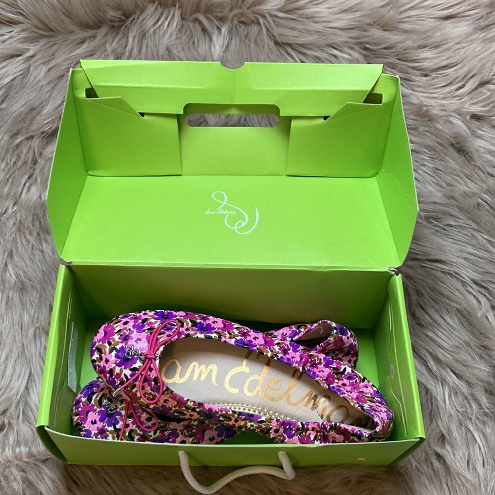 Sam Edelman Girls Kids Leather Felicia Mini Ballet Flat Shoe Purple Flower